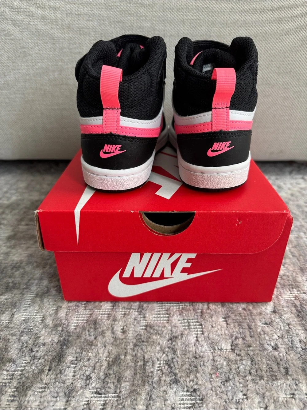 Nike Kids High-Top Sneakers in Black, White & Pink
